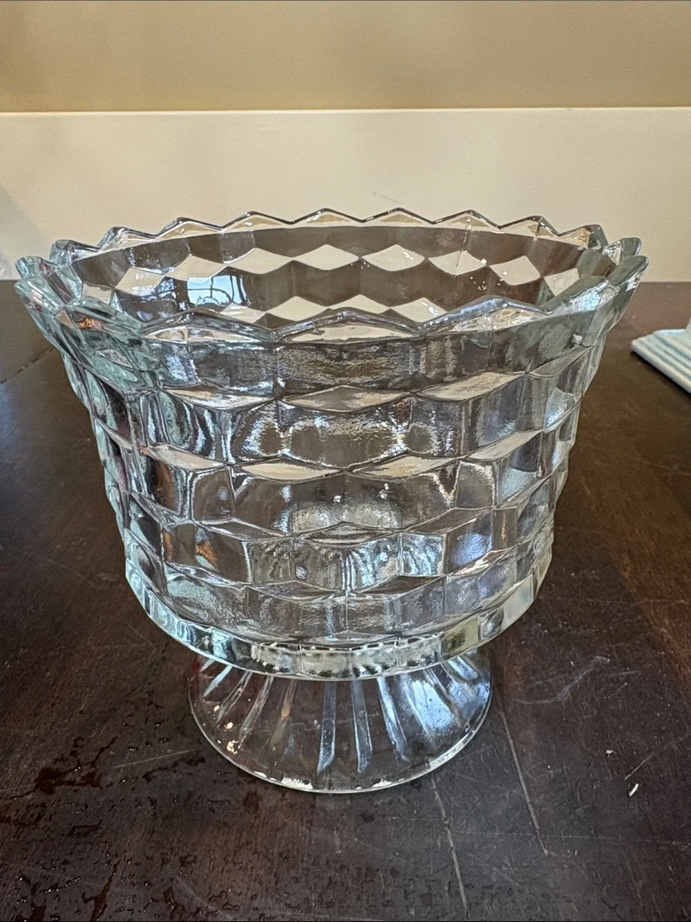 Vintage Indiana Glass Whitehall Clear Cubist Pedestal Compote Trifle Bowl